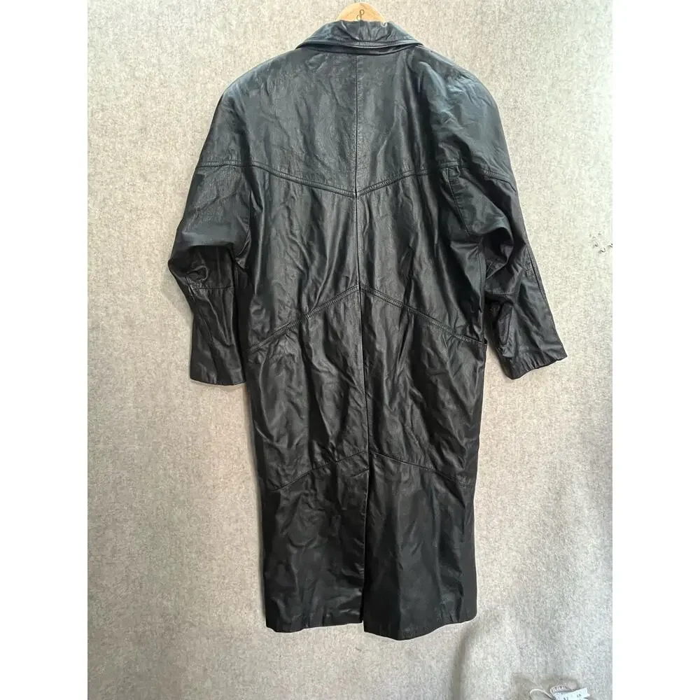 Pelle New York Milano Leather Trench Coat Black‎ Jacket Size Medium